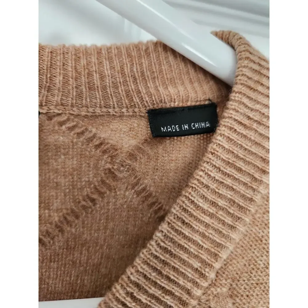 Bugatchi Diamond Stitch Cashmere Knit Tan V-neck Sweater Men's Size Large